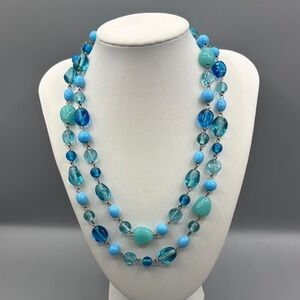 Shades of Blue Molded Glass Beaded Necklace JP393